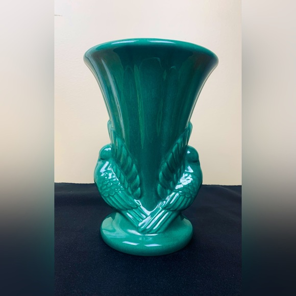 VTG 1940s Forest Green Lovebirds Vase Shawnee Pottery Art Deco - Picture 4 of 7